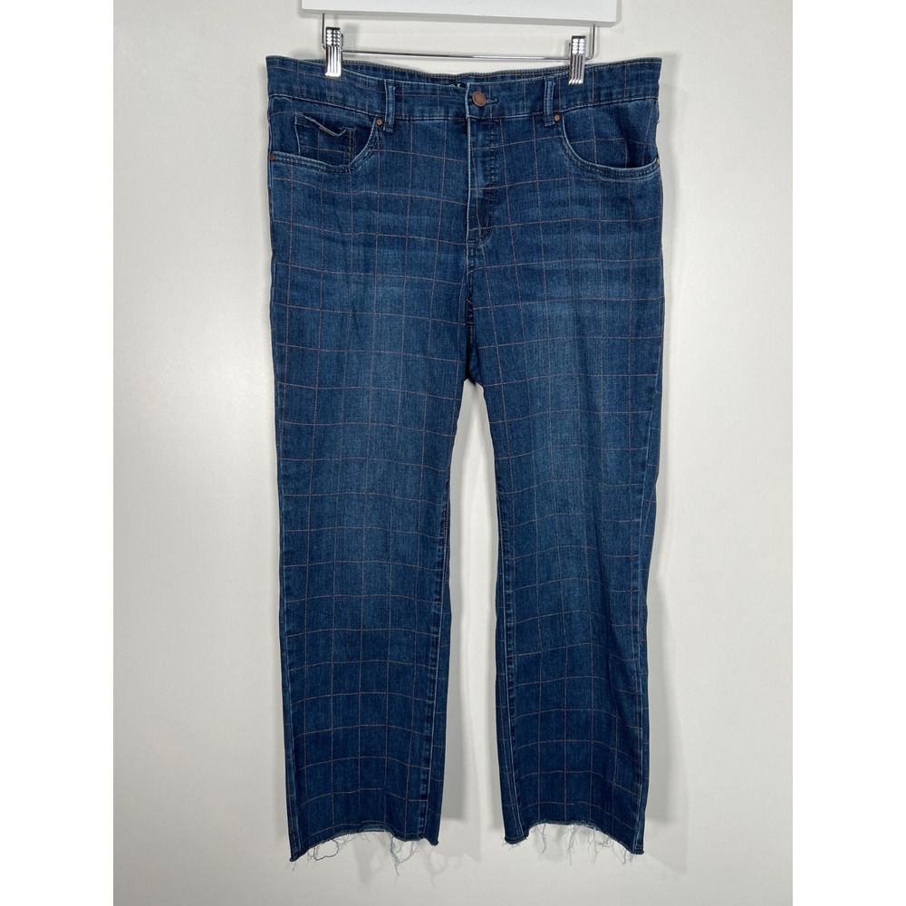 FDJ French Dressing Jeans Christina Blue Grid Straight Leg Raw Hem Jeans 14